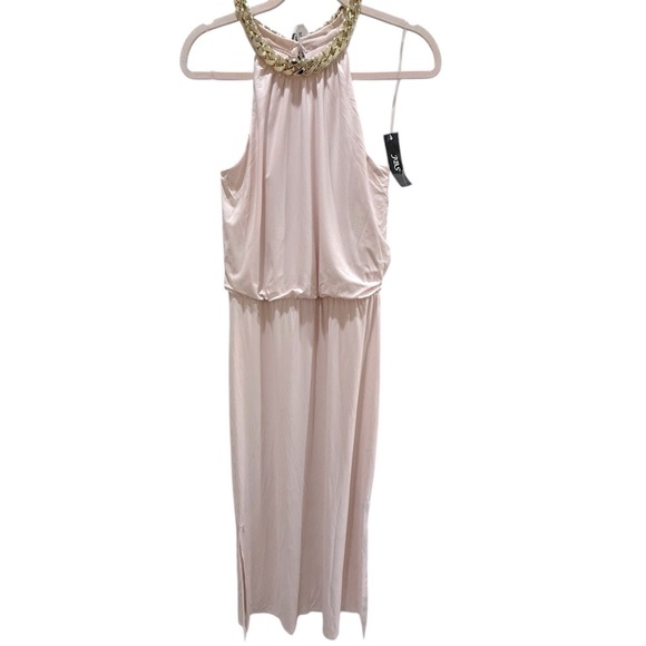 Petal pink midi dress draped bodice and gold link halter neck new with tags - Picture 1 of 6